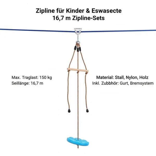Zipline, 16,7 m Pituus, Sopii Kaikille Ikäryhmille,vihreä