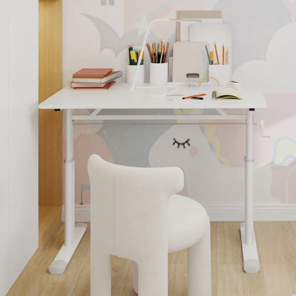 Højdejusterbart Studiebord, Ergonomisk Design, Pladsbesparende Funktion,Hvid