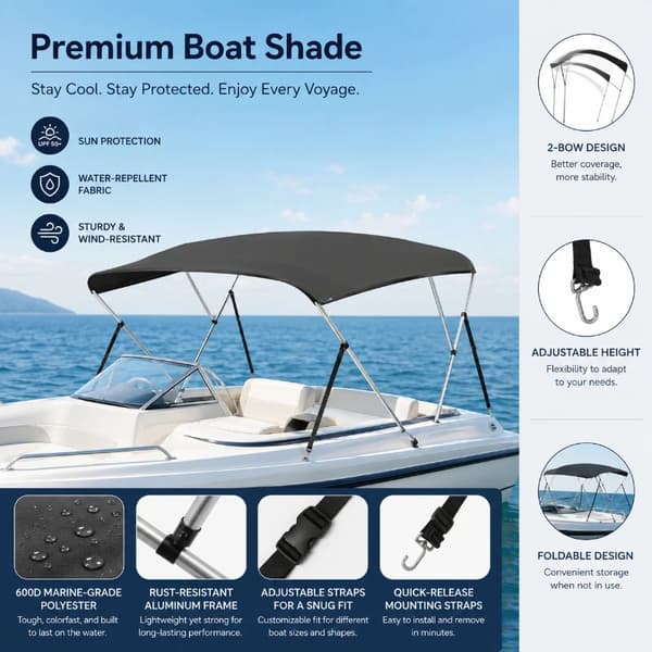 Bimini Top, Holdbar Design, Nem Installation,sort