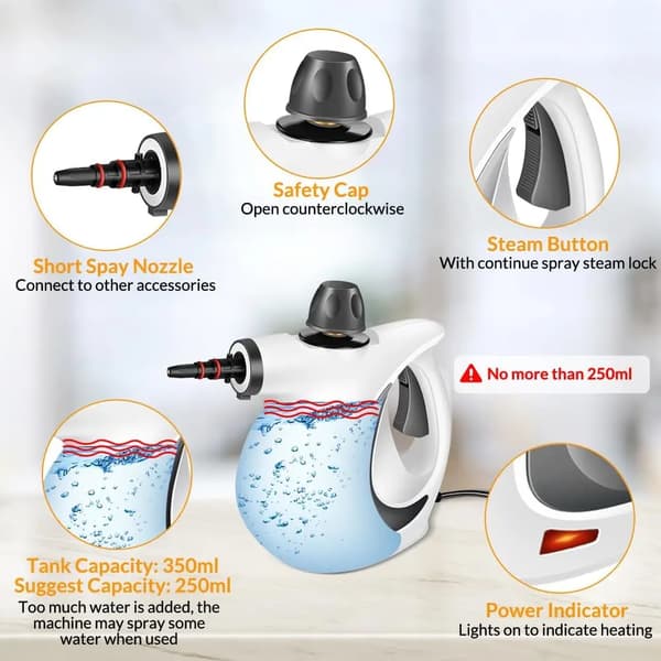 Damprenser, Kraftfuld Damp, Multi-Overflade Rengøring,HVID