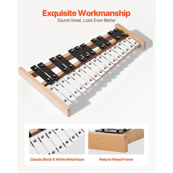 Glockenspiel, 27 noter, inkluderer mallets,Sort Hvid