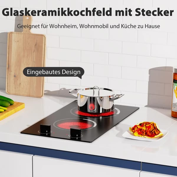 Glaskeramisk Kogeplade, 2 Plade Design, 9 Effekttrin,sort, EU