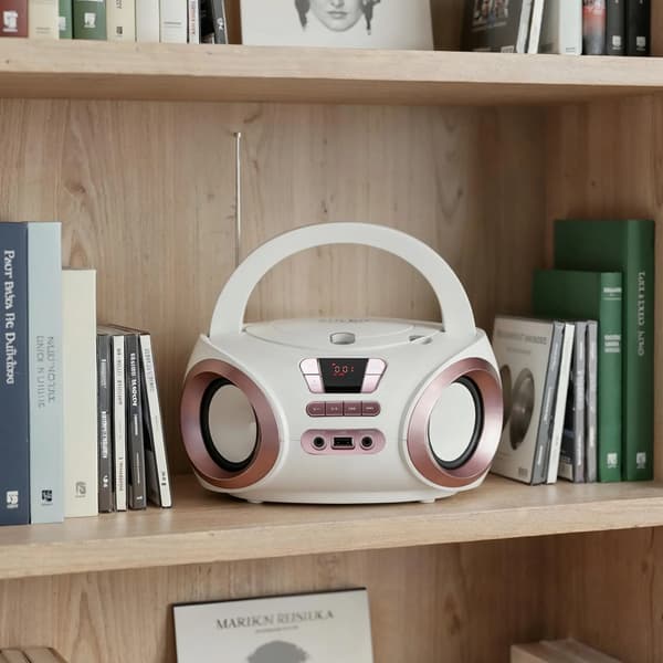 Boombox, CD-spelare, USB- och AUX-ingång,VIT