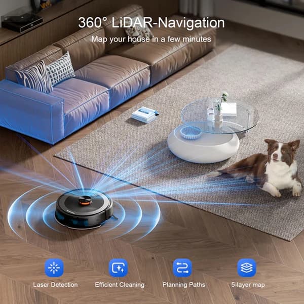 Robotstøvsuger, 5000Pa Sugeevne, Smart Navigation,sort