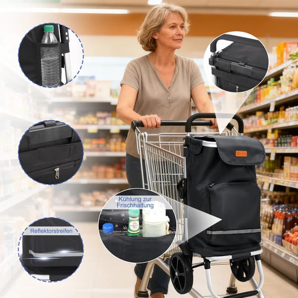 Shoppingvagn, Fällbar Design, Kylfack,Svart