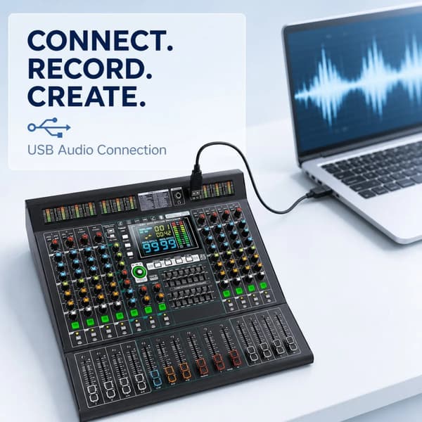 Digital mixer, kompakt design, USB-anslutning, 24-bitars FX-processor, högkvalitativa komponenter, mångsidig kompatibilitet
