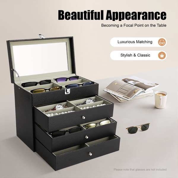 Brille Display Case, 4-lags Organizer, Rummer 24 Tilbehør,sort