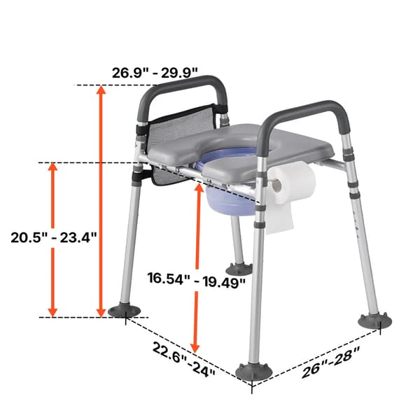 Sengekommode Stol, 4-i-1 Multifunktionel Brug, Højdejusterbar,500 lbs