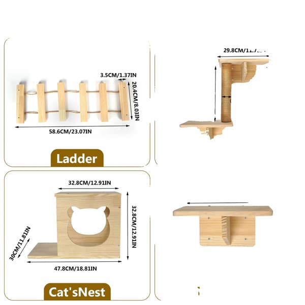 Kat Klæbræd, Solid Fyrretræ, Pladsbesparende Design,1 × Kattebed(pfe)