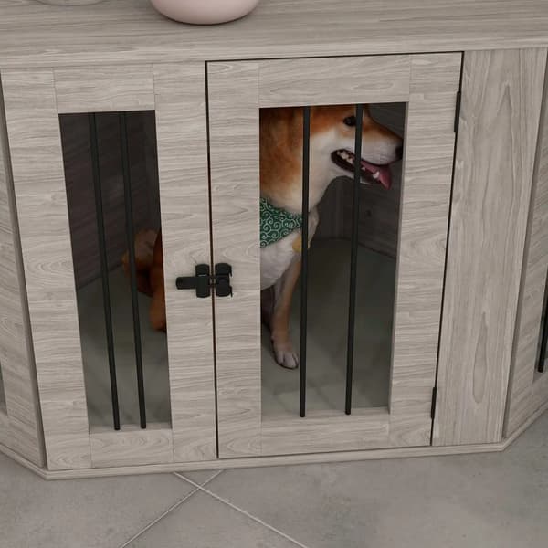 Hundbur, Stilren Design, Solid Stål Konstruktion,Valnöt