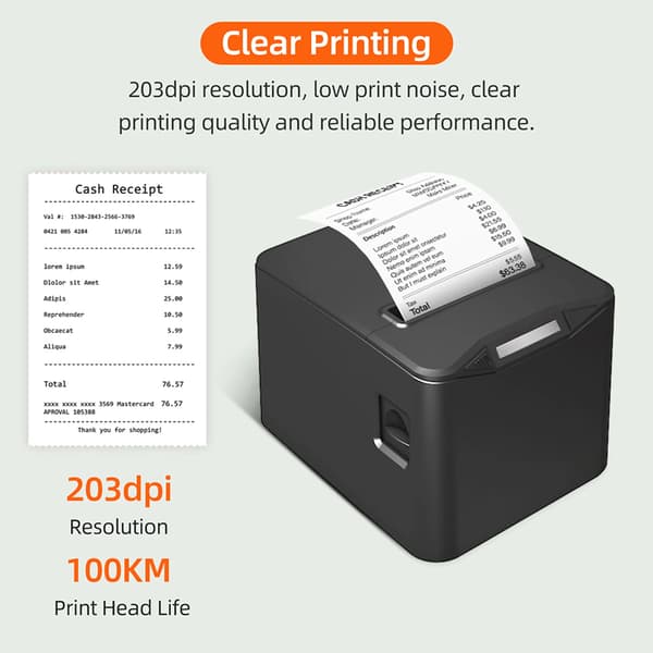 Bærbar printer, 220 mm/s udskrivningshastighed, USB- og Wi-Fi-forbindelse,sort, EU stik