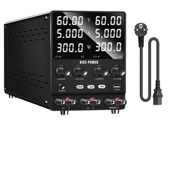 Lab Strømforsyning, Dobbelt Kanal, Flere Udgivelsesmodes,110VAC, 60V 5A