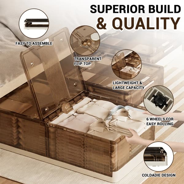 Förvaringslåda, Plastmaterial, Extra stora dimensioner, Dammtålig funktion, Fällbar design, Rullfunktion