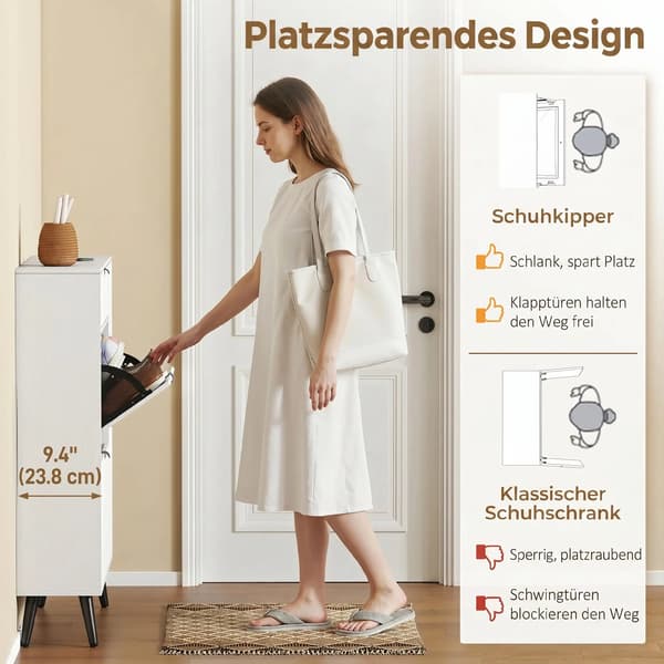 Sko Skab, Slankt Design, Multi-Zone Opbevaring,HVID