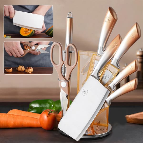 Kokkekniv Sæt, Rustfrit Stål, Ergonomisk Design,Guld