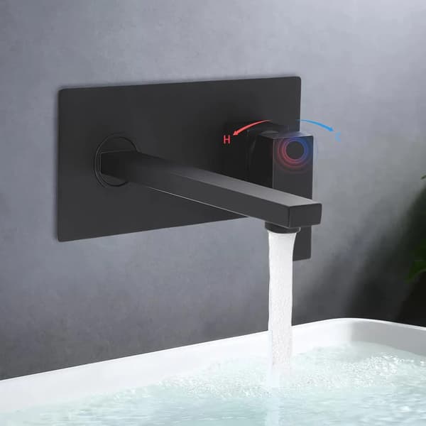 Flush Mount Basin Faucet, Væghængt, Temperaturkontrol,sort