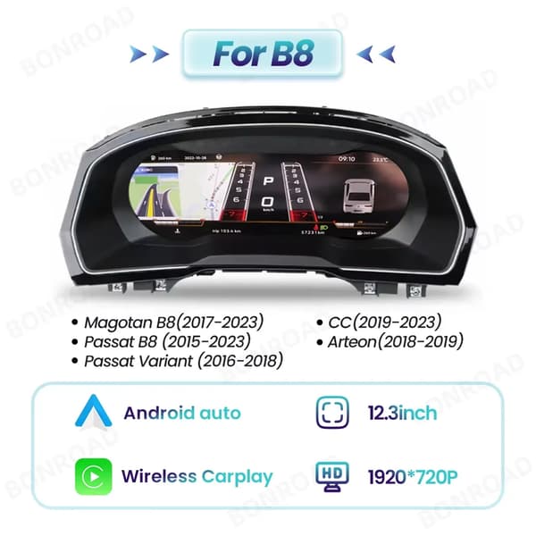 Digitalt Dashboard Cluster, Kompatibel med Passat B8, Trådløs Forbindelse, Tilpasseligt Display,Til Passat B8
