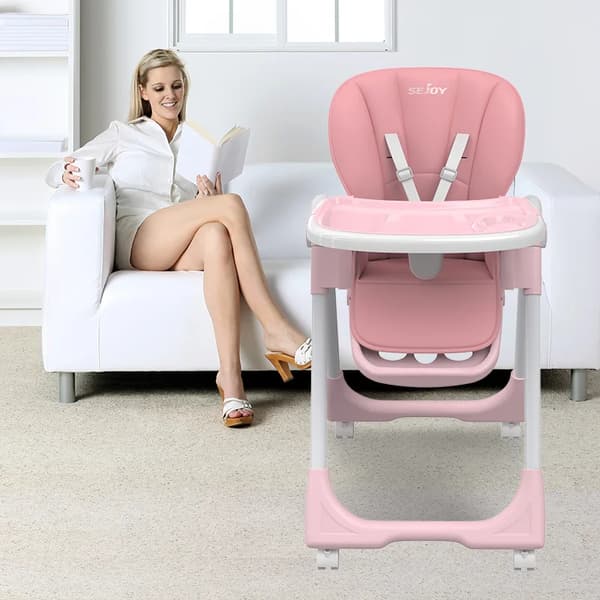 Højstol, Justerbart Bakke System, 5-Punkts Seler,Pink