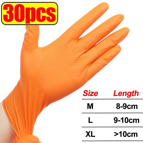 Engangs Nitril Handsker, Tekstureret Greb, Kraftig Beskyttelse,M, Appelsin- 30stk-a