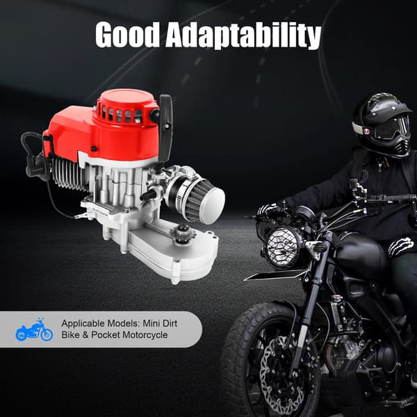 Motor, 49cc Tvåtakts, Encylindrig Design,Röd