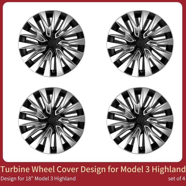 Hjulskydd, ABS-material, passar Tesla Model 3,Turbinstil Silver, Modell 3, Tesla