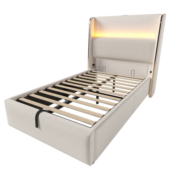 Seng, Opbevaringsfunktioner, USB og Type-C Forbindelse,140x200cm, Beige-a