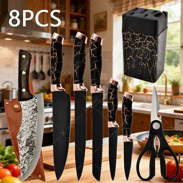 Kokkekniv Sæt, Rustfrit Stål, Ergonomisk Design,8PCS