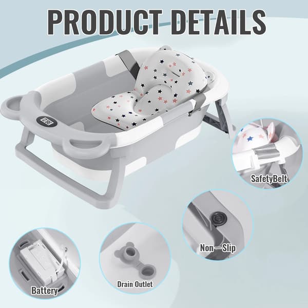 Babytub, Fällbar Design, Integrerad Termometer,GRÅ