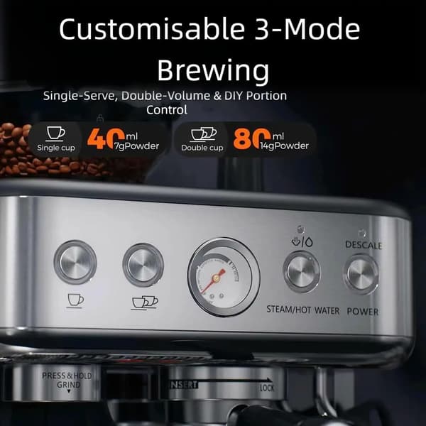 Espressomaskin, integrerad kvarn, PID-temperaturkontroll,Silver
