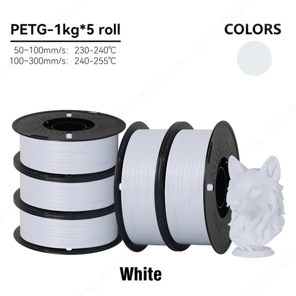 3D-printer filament, PETG-material, 1,75 mm diameter,5KG Hvid