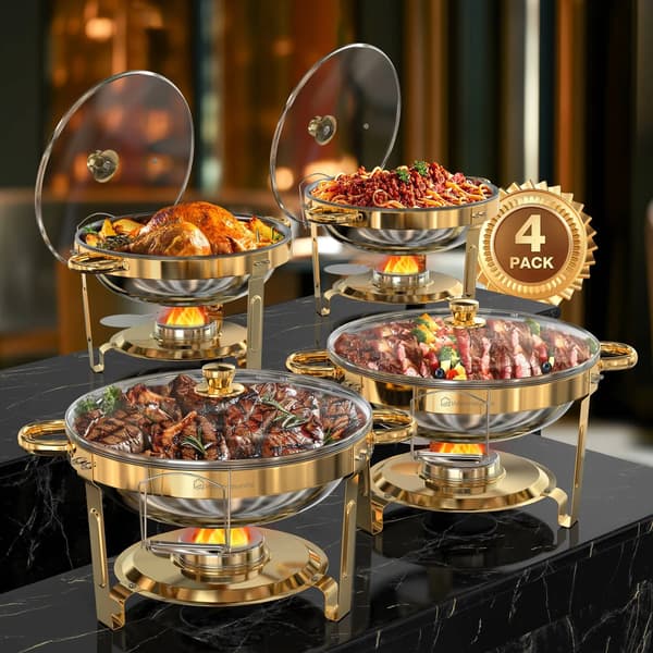 Chafing Dish, Rustfrit Stål, Glaslåg,4PACK