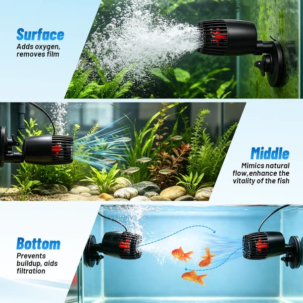 Vågskapande Pump, 360° Rotera, Tyst Drift,svart