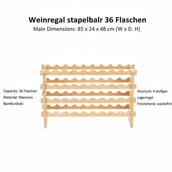 Vinkyl, 36 flaskors kapacitet, robust design i bambu,Kaki
