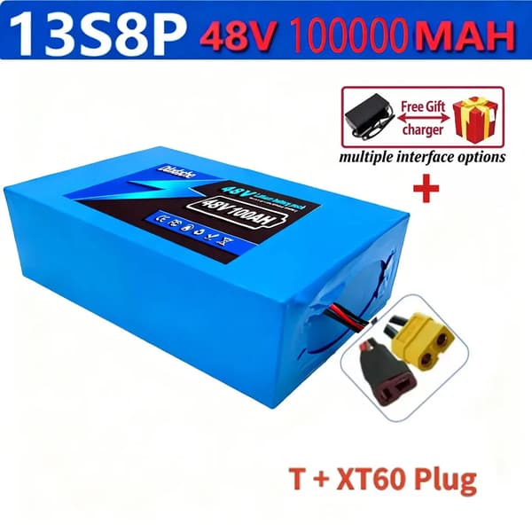 Litiumbatteripaket, 48V, 100000mAh kapacitet, T XT60