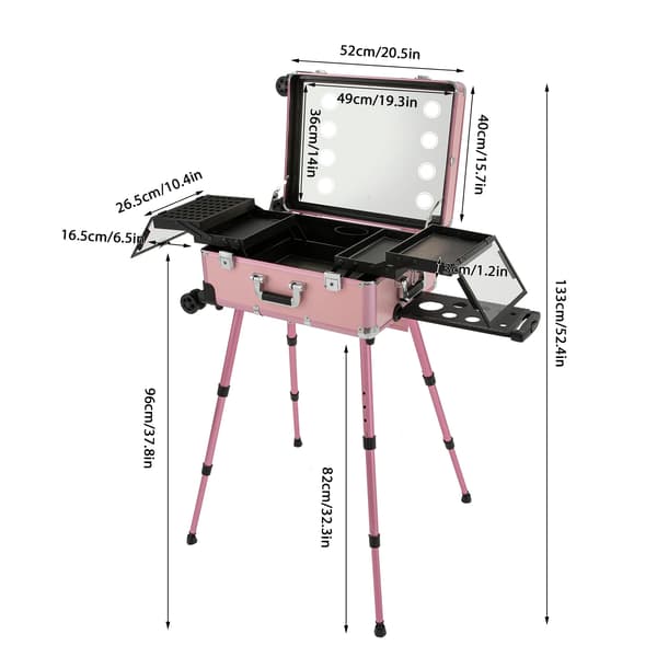 Makeup Train Case, Belyst Spejl, Bærbar Trolley Design,Pink
