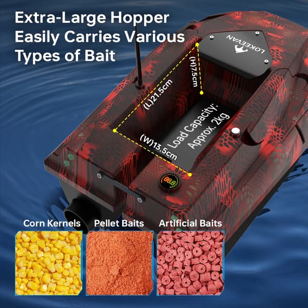 Bait Boat, GPS Positionering, Dobbelt Batterisystem,D50E Sort Rød