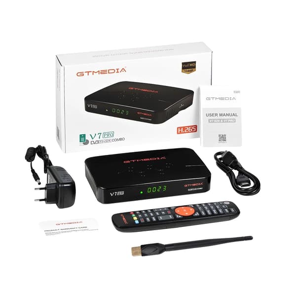 Satellit HD Modtager, USB Forbindelse, Multi-Format Understøttelse,EU stik, GTMEDIA V7 PRO