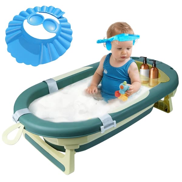 Babytub, Fällbar Design, Inbyggd Termometer,grön