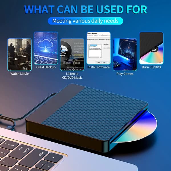 Extern CD/DVD-enhet, USB 3.0 datatransferhastighet, kompatibel med olika operativsystem