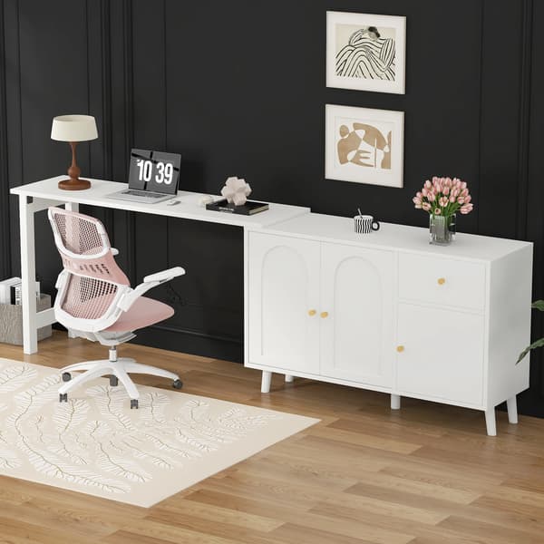 Skrivebord, Multifunktionelt 2-i-1, Elegant Design,Hvid