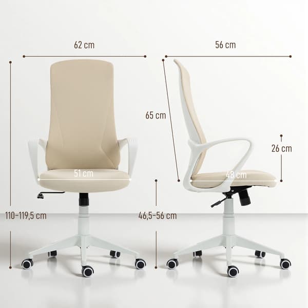 Kontorstol, Ergonomisk Design, Justerbar Højde,Beige