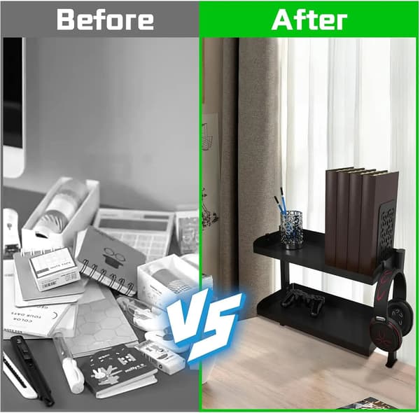 Skrivebordsorganisator, Klembar Design, Justerbar Kompatibilitet,sort