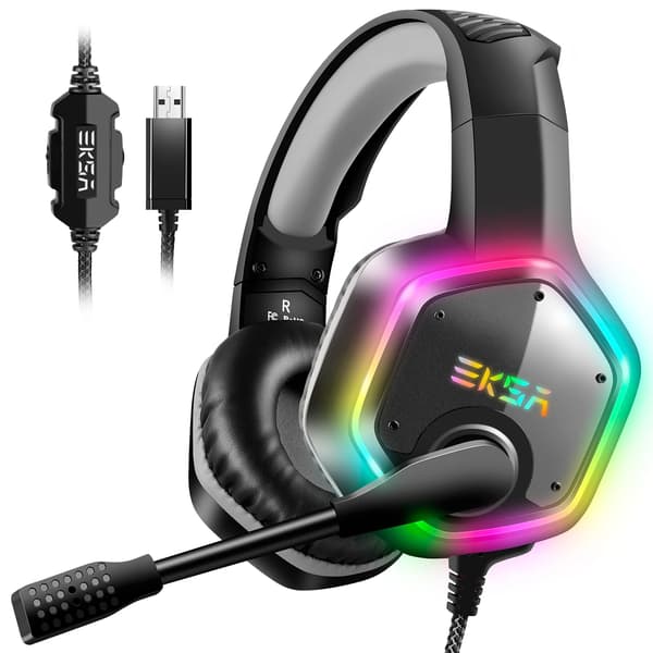 Spelheadset, 7.1 Surround Sound, Brusreducerande Mikrofon,Grå