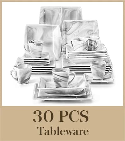 Middagsservis, Vitt Porslin, Servis Set, 30-delars marmor