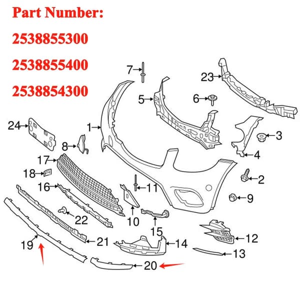 Front Bumper Cover Molding Trims, Holdbar ABS Plast, Nem Installation,3stk sæt