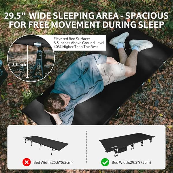 Fällbar säng, lättviktsdesign, bärbar för camping,SVART