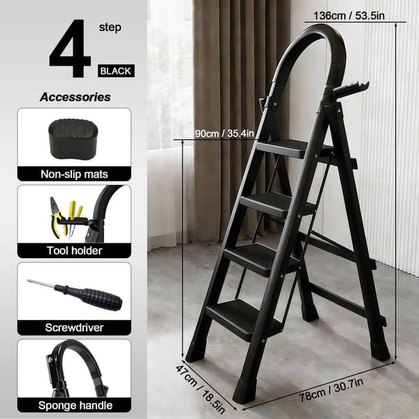 Trappestige, Foldbart Design, Skridsikker Platform,4 trin sort