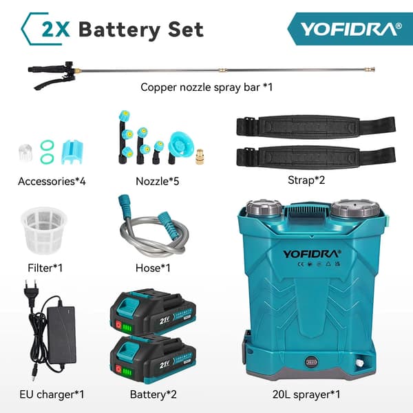Elektrisk Sprøjte, 20L Kapacitet, Ergonomisk Rygsæk Design,2x1.5Ah batteri sæt