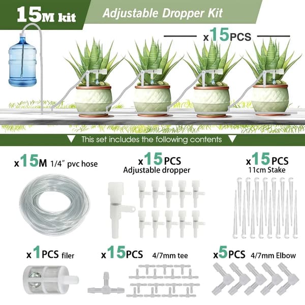Droppbevattningskit, Justerbar Flödeskontroll, Sifonprincipdesign,B-15M kit