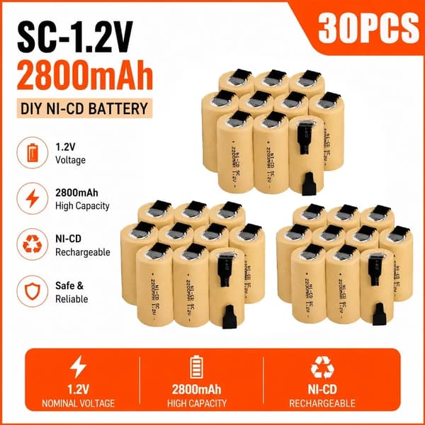 Batteri til elværktøj, Ni-Cd, 2800mAh kapacitet,1.2V-e, 30PCS